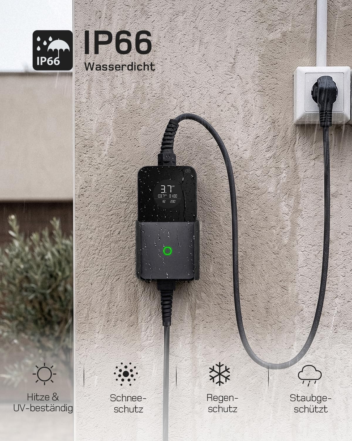 3,7kW Typ 2 Ladekabel Schuko mit APP, EV Charger mit 7,5m Kabel, 6-16A