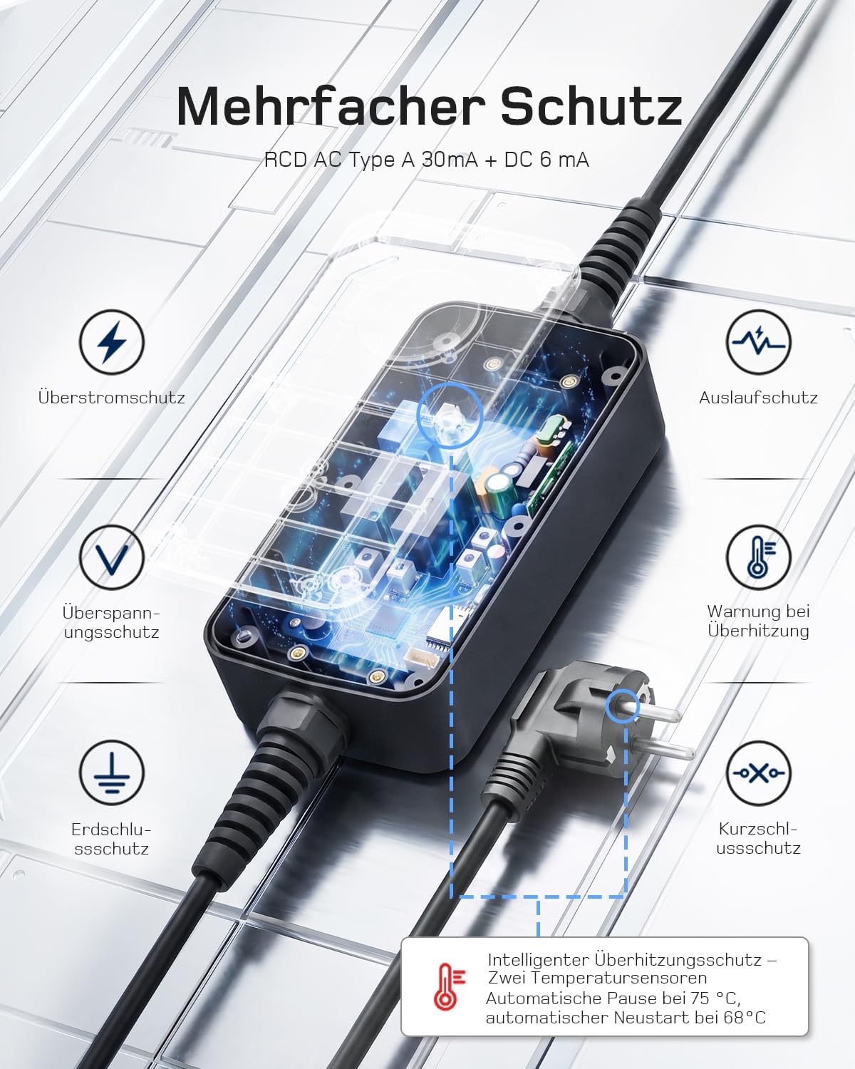 3,7kW Typ 2 Ladekabel Schuko mit APP, EV Charger mit 7,5m Kabel, 6-16A