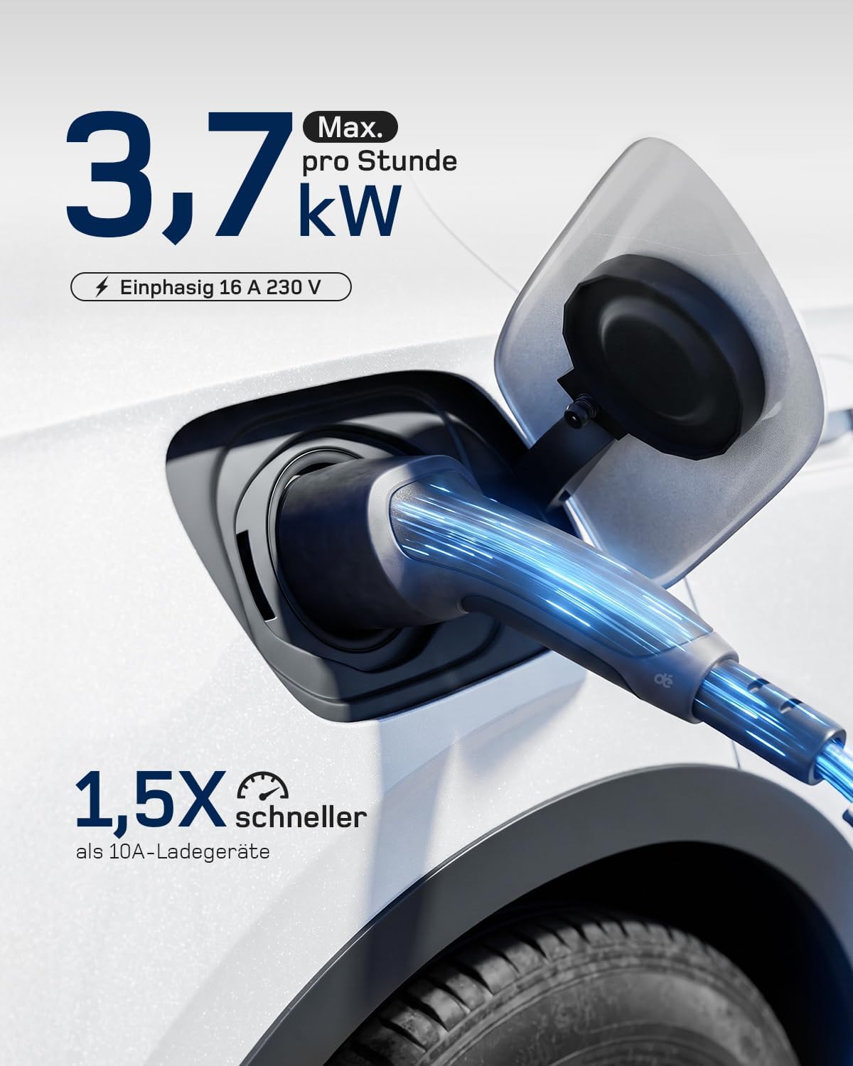 3,7kW Typ 2 Ladekabel Schuko mit APP, EV Charger mit 20m Kabel, 6-16A