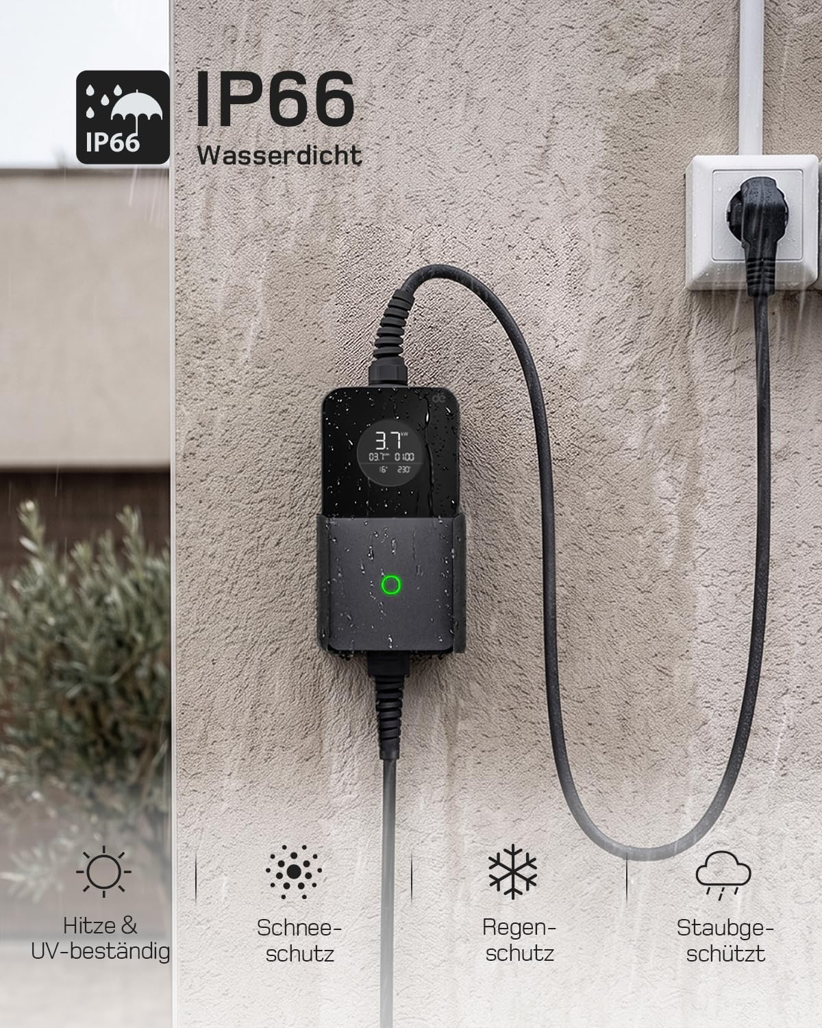 3,7kW Typ 2 Ladekabel Schuko mit APP, EV Charger mit 20m Kabel, 6-16A