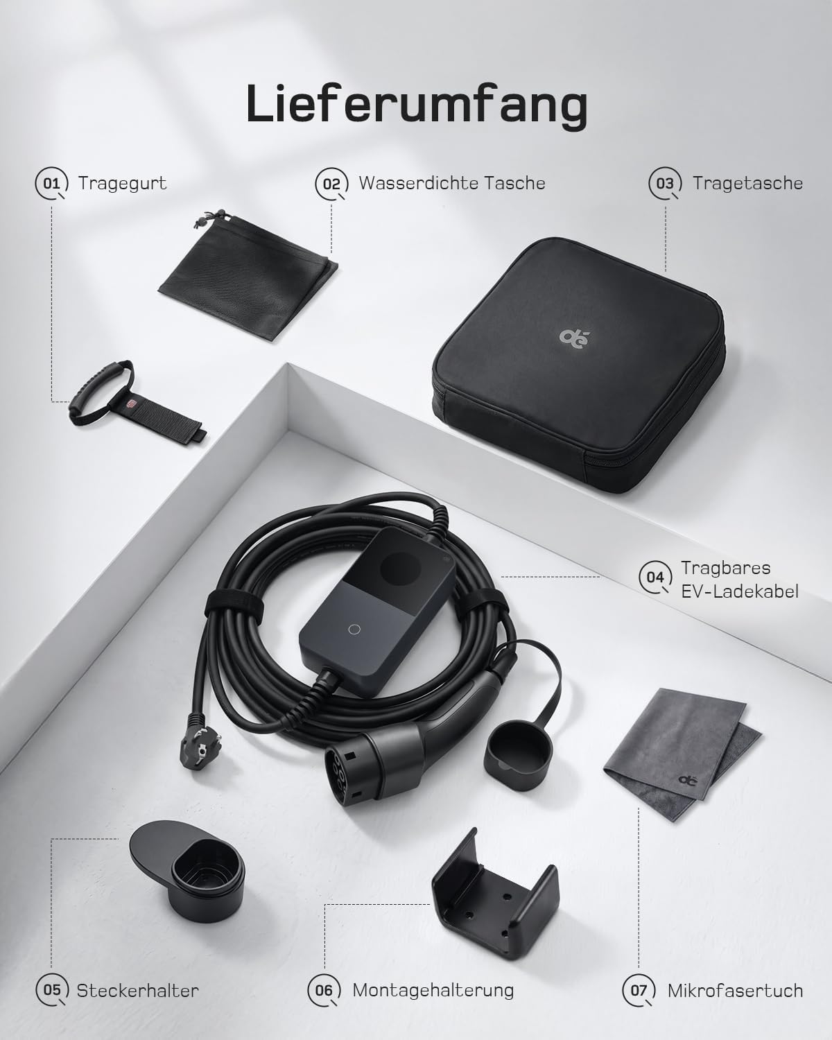 3,7kW Typ 2 Ladekabel Schuko mit APP, EV Charger mit 20m Kabel, 6-16A