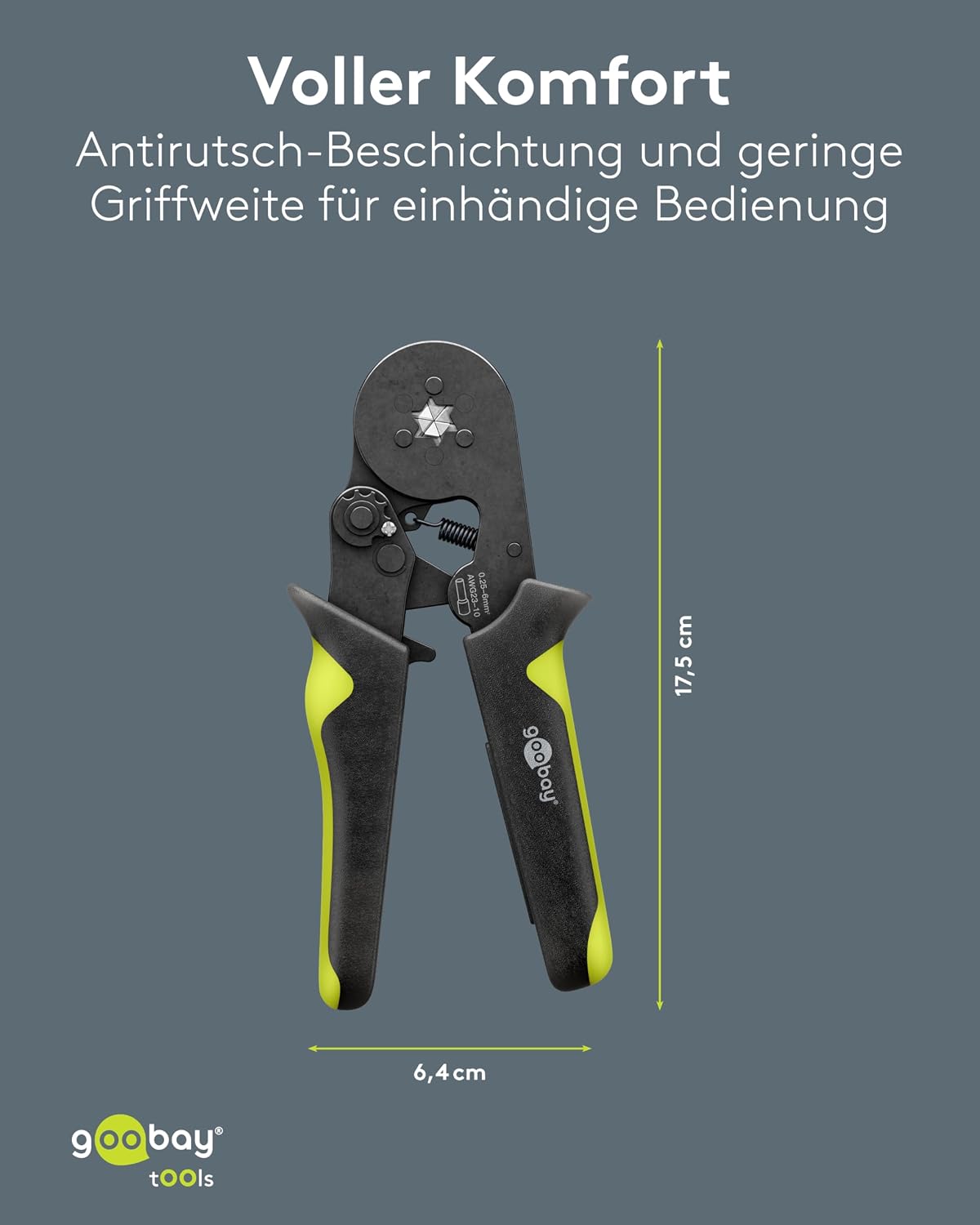 Sechskant-Crimpzange für Aderendhülsen 0,25–10 mm², Presszange, HSC8 6-6A, AWG23–10, Crimpwerkzeug für isolierte und unisolierte Kabelhülsen
