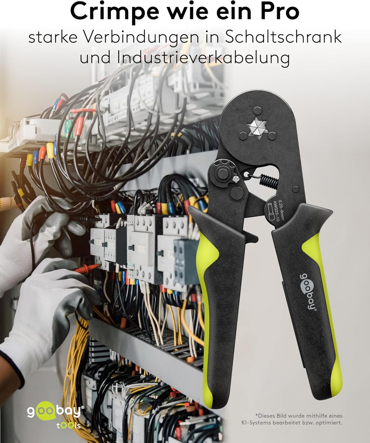Sechskant-Crimpzange für Aderendhülsen 0,25–10 mm², Presszange, HSC8 6-6A, AWG23–10, Crimpwerkzeug für isolierte und unisolierte Kabelhülsen
