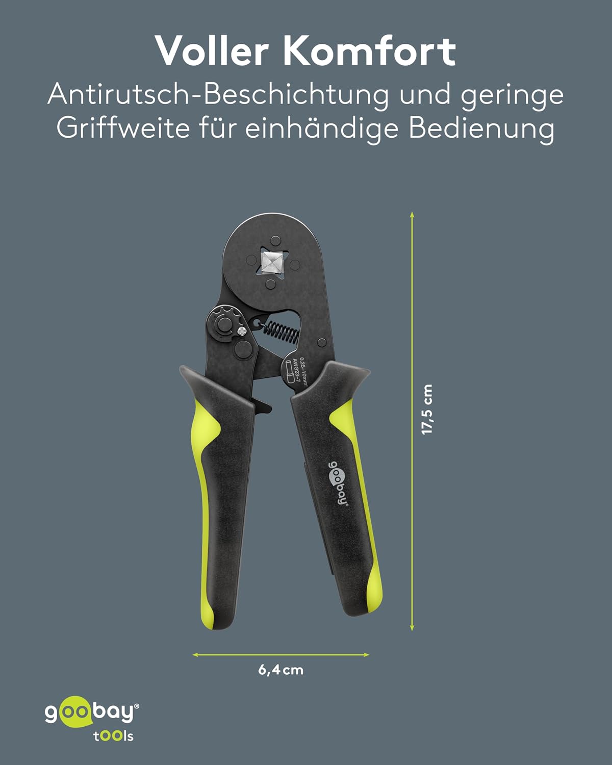 Vierkant-Crimpzange für Aderendhülsen 0,25–10 mm², Presszange, HSC8 6-4A, AWG23–10, Crimpwerkzeug für isolierte und unisolierte Kabelhülsen