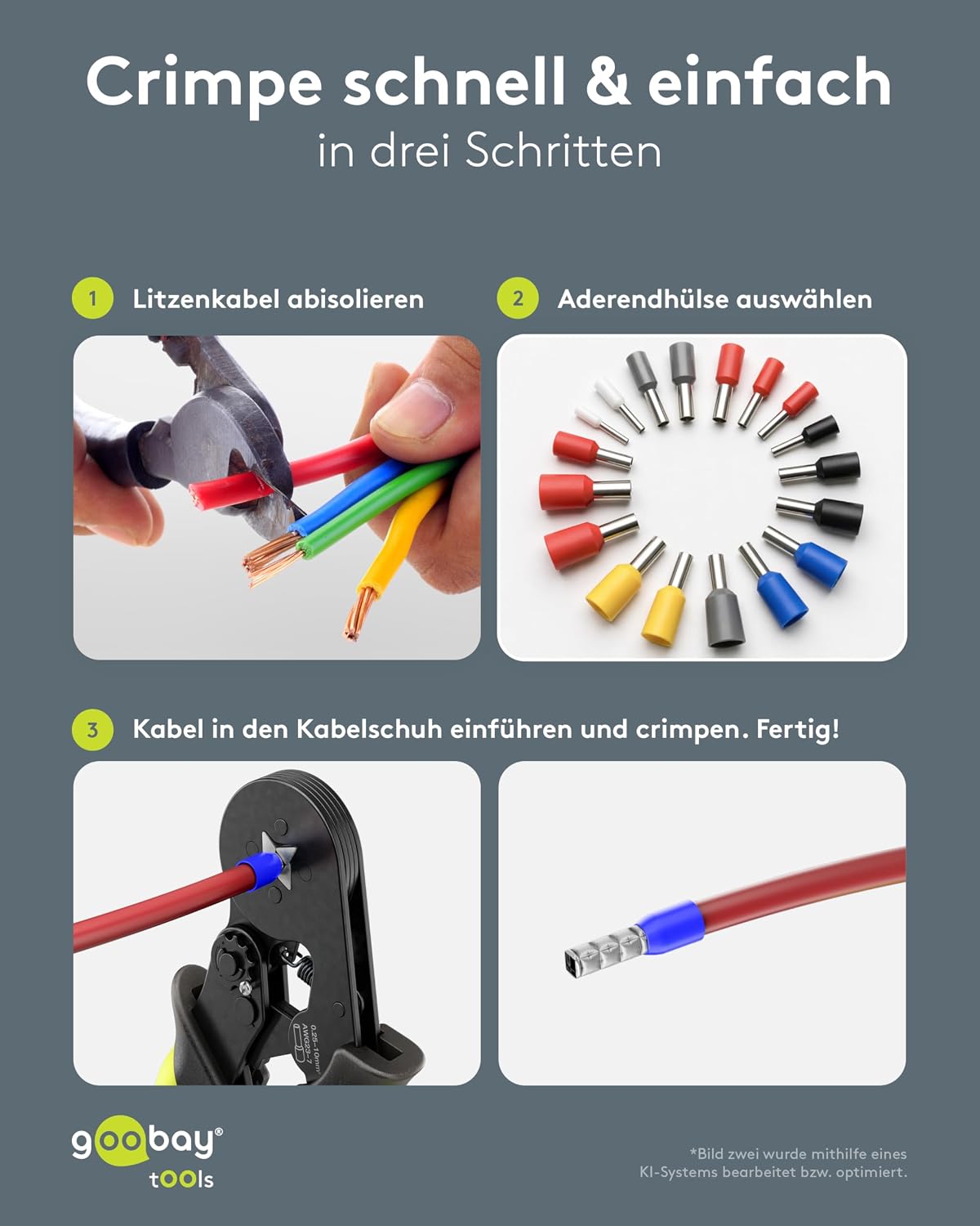 Vierkant-Crimpzange für Aderendhülsen 0,25–10 mm², Presszange, HSC8 6-4A, AWG23–10, Crimpwerkzeug für isolierte und unisolierte Kabelhülsen