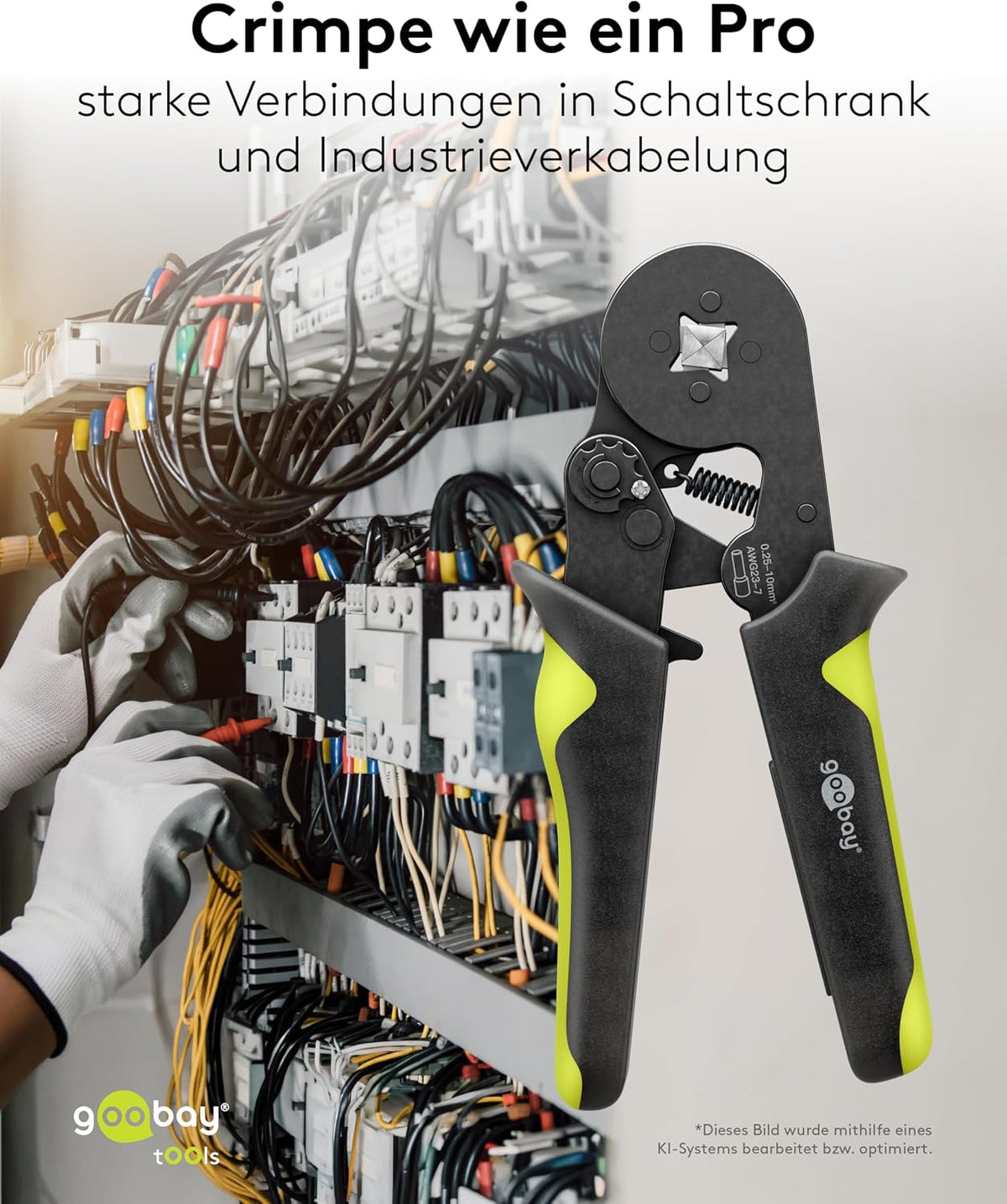 Vierkant-Crimpzange für Aderendhülsen 0,25–10 mm², Presszange, HSC8 6-4A, AWG23–10, Crimpwerkzeug für isolierte und unisolierte Kabelhülsen