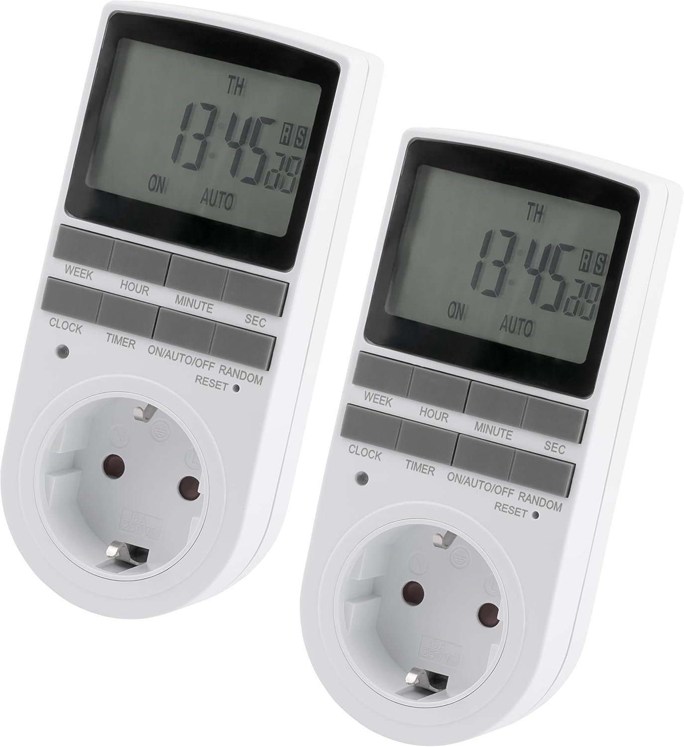 2er-Set Digitale Zeitschaltuhr | WZ-10 | 10 konfigurierbare Programme, 24 Std. Timer, 3.680W, Urlaubs/Zufallsfunktion