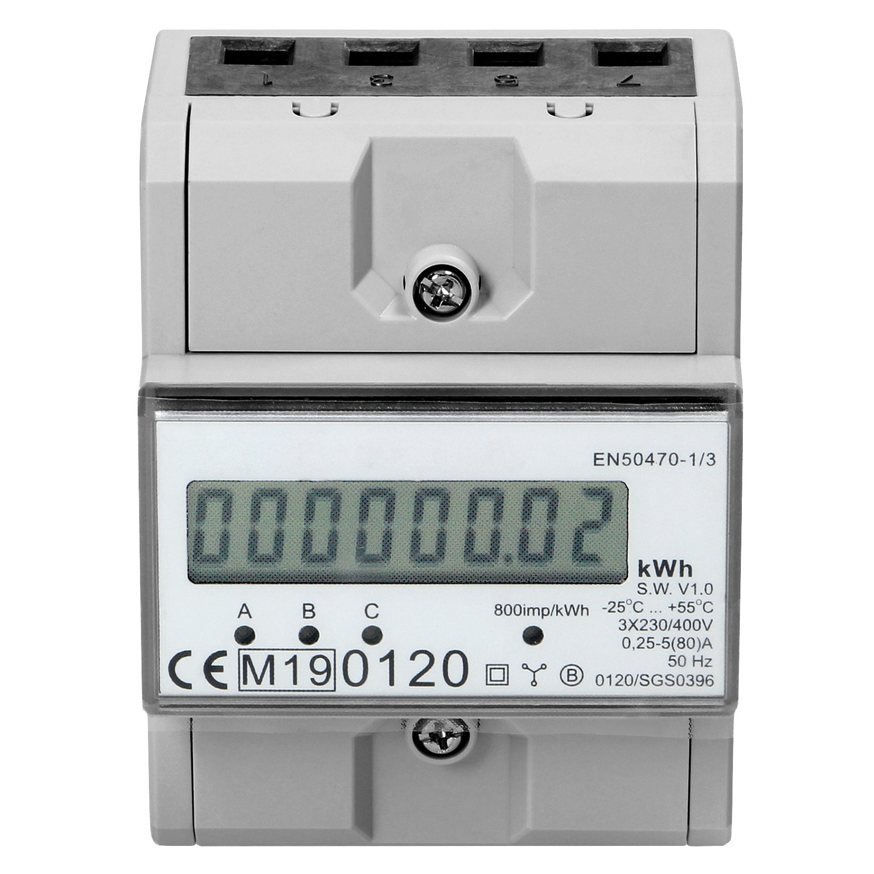 3-phasiger Stromzähler, 80A, MID, 3 Module, DIN TH-35mm