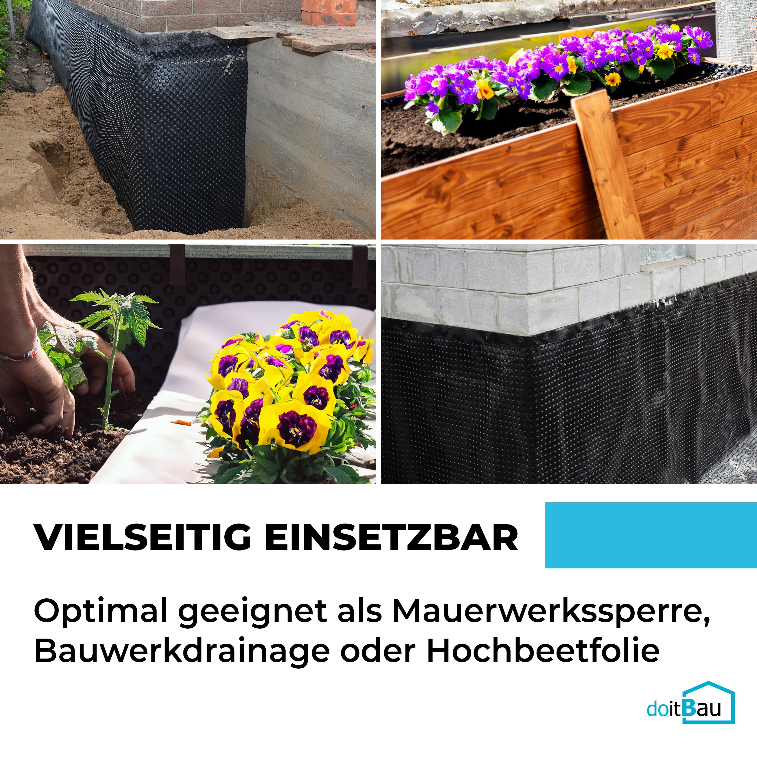 20m (50cm x 20m) PROFI Noppenbahn Hochbeet Folie Noppen Grundmauerschutz Bau Drainage Garten