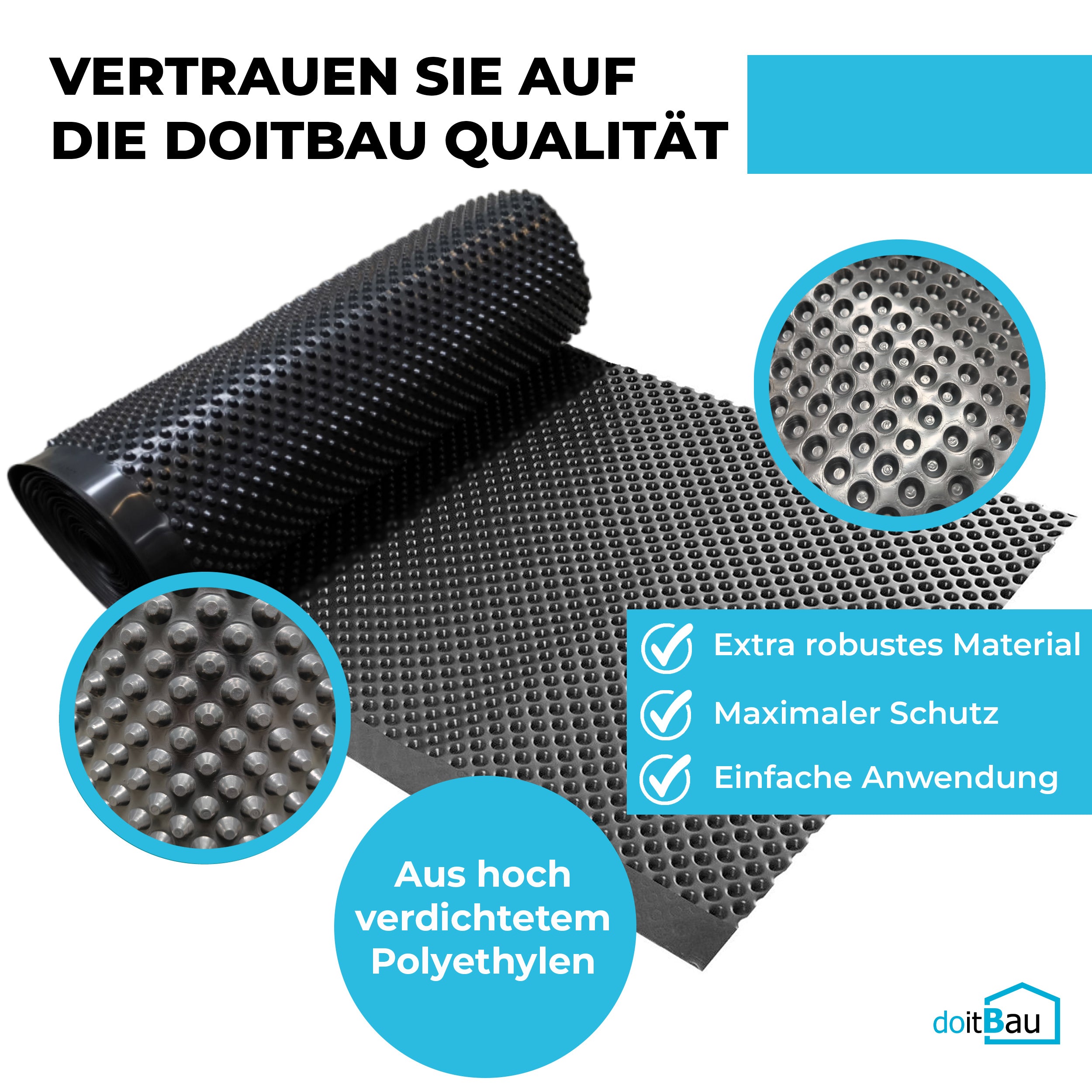 2,5m (50cm x 2,5m) PROFI Noppenbahn Hochbeet Folie Noppen Grundmauerschutz Bau Drainage Garten