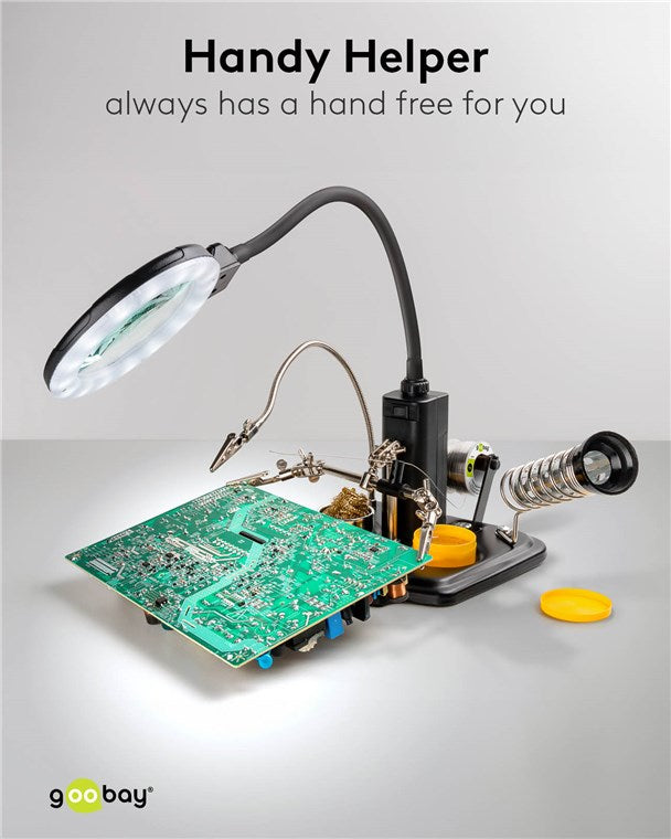 Löthilfe mit LED-Lampe, Schwanenhals-Krokodilklemme und Lupe mit LED Lampe | Dritte Hand Löten