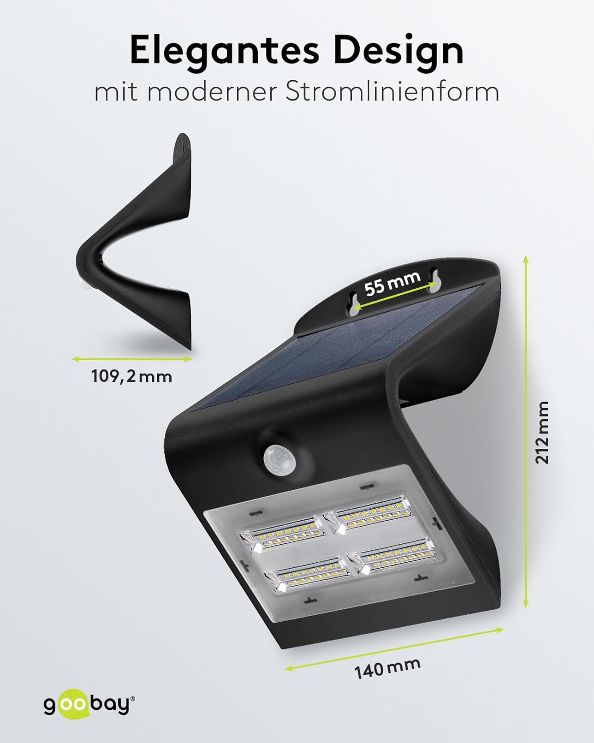 LED Solarleuchte Außenstrahler mit Bewegungsmelder Aussen / 3,2W Solar Lampe Outdoor / IP65 Gartenstrahler / Außenlampe mit Bewegungsmelder PIR Sensor / Schwarz [Energieklasse A++]