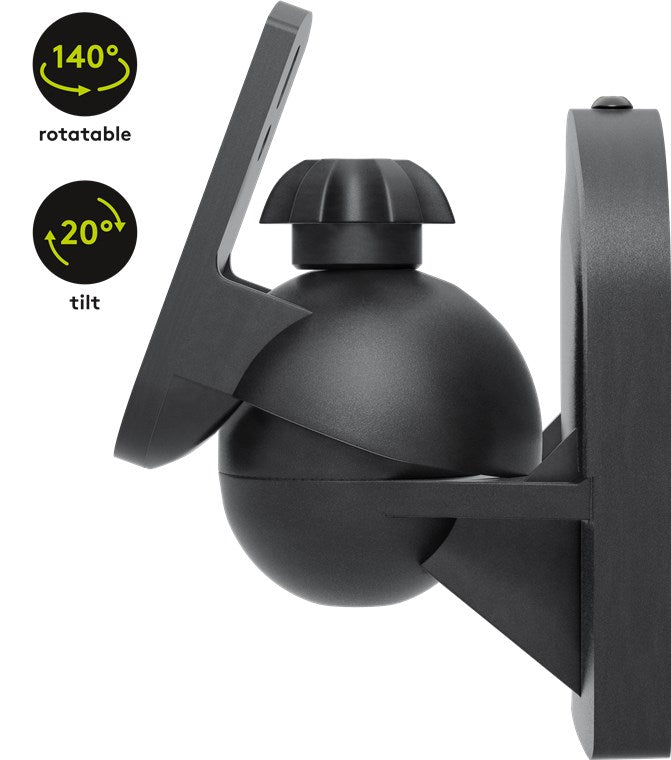 Goobay Wandlautsprecherhalterung – Universalhalterung für Lautsprecher (3,5 kg) – 20° Neigungs- & 70° Schwenkverstellung – sichere und einfache Installation – werkzeuglose Ausrichtung –Schwarz