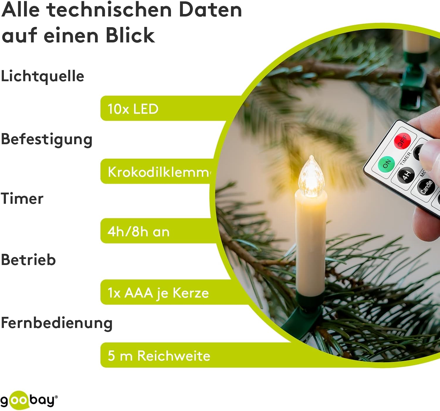 Kabellose LED Weihnachtsbaumkerzen mit Timerfunktion / LED Kerzen mit Fernbedienung/Flackernde Flamme Christbaumkerzen / Elektrische Kerzen/Baumkerzen 10er Set / Weiß