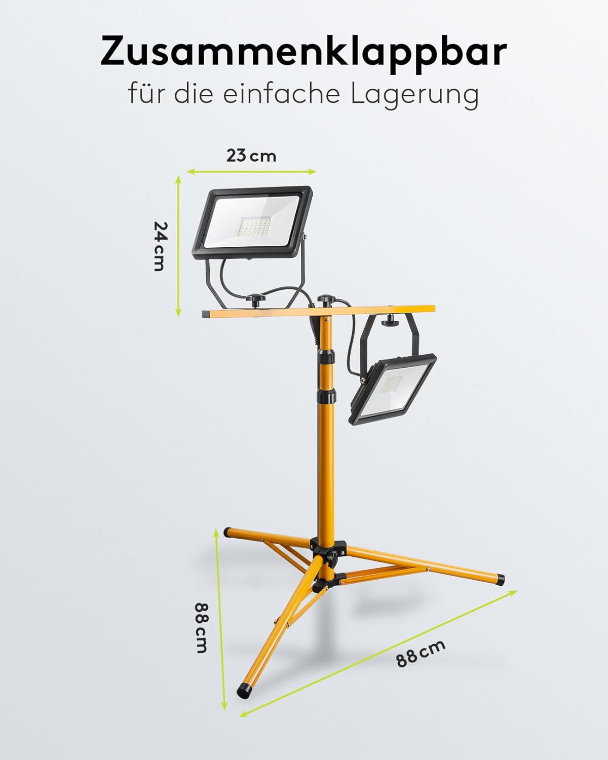 2 x 50W Baustrahler LED mit Stativ einstellbar und 2,5m Kabel für Baustelle, Werkstatt oder Keller - IP65 Baulampe LED für Innen- & Außenbereich - Strahler 2x8500 Lumen kaltweißes Licht 6500K [Energieklasse F]