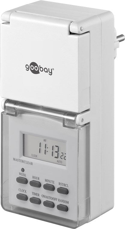 Digitale Zeitschaltuhr / IP44 / Programmierbar / Indoor und Outdoor / LCD Display / Leicht zu bedienende / -10°C - 40°C / Dauerbetrieb möglich / Back Up Akku für 4 Tage / Weiß