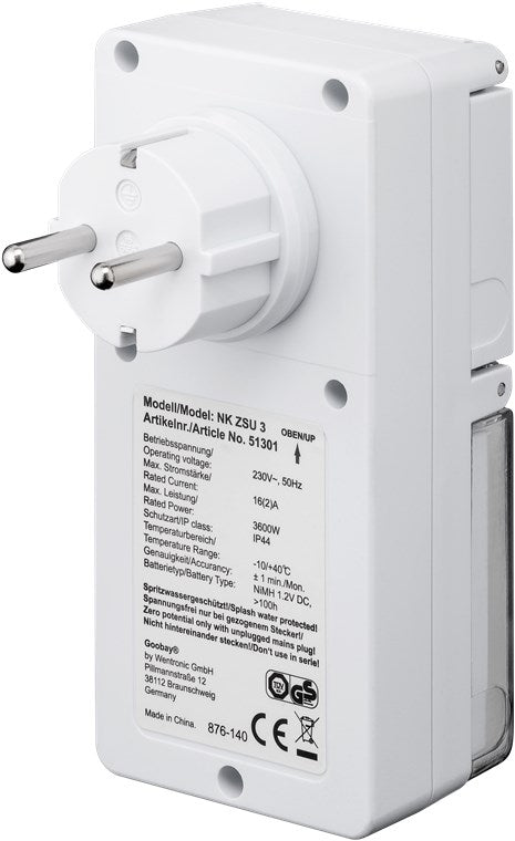 Digitale Zeitschaltuhr / IP44 / Programmierbar / Indoor und Outdoor / LCD Display / Leicht zu bedienende / -10°C - 40°C / Dauerbetrieb möglich / Back Up Akku für 4 Tage / Weiß