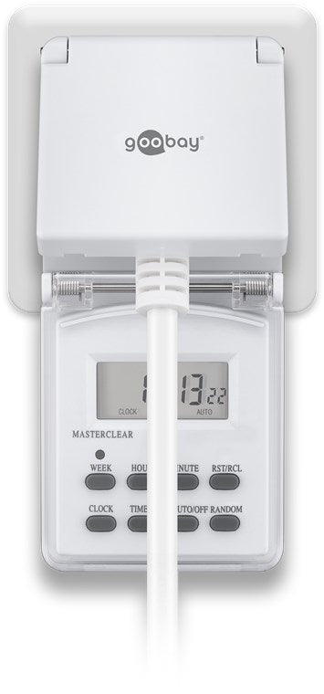 Digitale Zeitschaltuhr / IP44 / Programmierbar / Indoor und Outdoor / LCD Display / Leicht zu bedienende / -10°C - 40°C / Dauerbetrieb möglich / Back Up Akku für 4 Tage / Weiß