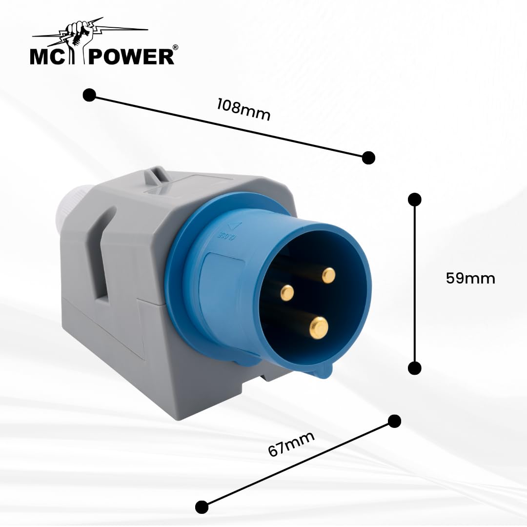 MC POWER CEE Stecker Wandmontage IP44 | 3 polig 250V, 16A Starkstromstecker | Ladestecker für Industrie Handwerk Landwirtschaft Campingplatz