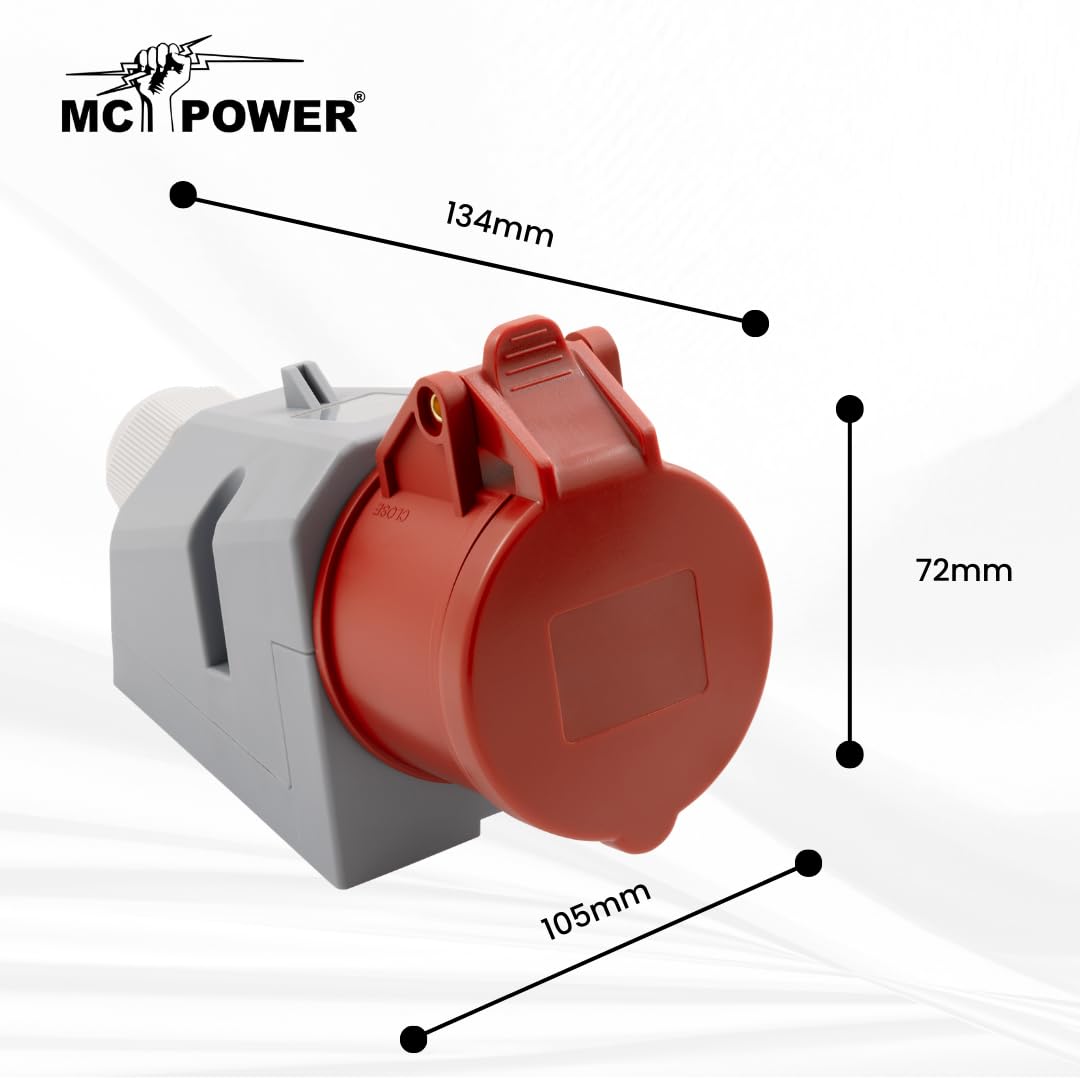McPower CEE-Steckdose Wandmontage IP44 Kupplung | 415V, 16A Starkstrom Wandsteckdose | 5-polig für Wohnmobil Boot Aussenbereich Camping Caravan Industrie Handwerk