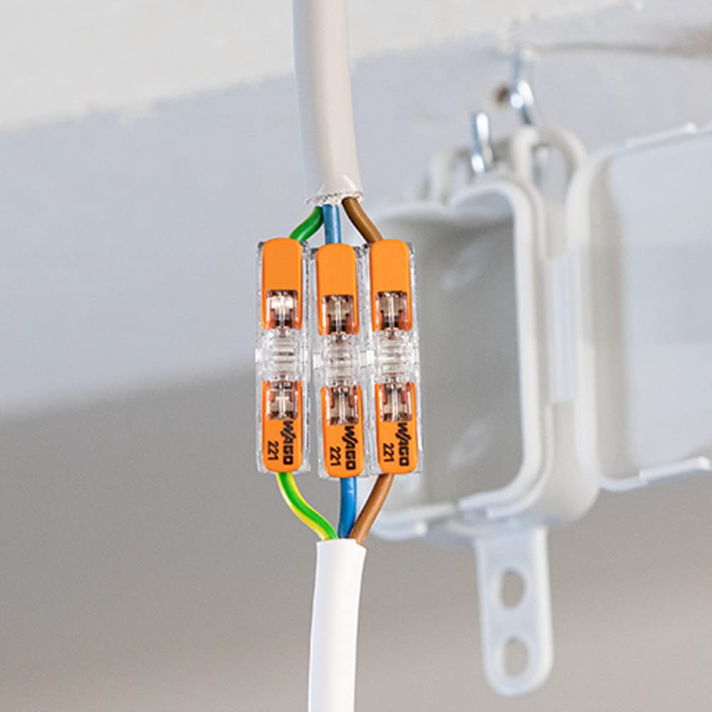 WAGO 2-Leiter Durchgangs-Verbinder mit Hebel 221-2411 | Nennquerschnitt: 4 mm², mit Hebel, 60 Stück, geeignet für alle Leiterarten, von ein-, fein- und mehrdrähtigen Leiter