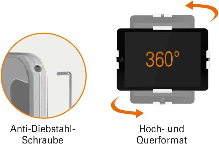 my wall HT37L Wandhalter für Tablets mit Diebstahlschutz, Tablet Wandhalter, iPad Stand, Tablet Halterung, Infopoint für Messestand, Wartebereiche oder Museen, belastbar bis 1kg