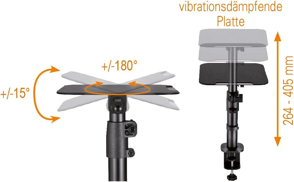 mywall Tischhalterung HS30L Universelle Lautsprecher Tischhalterung, Neigbar +/-15° mit Einer Belastung bis zu 15 kg, schwarz, 2 Ständer für Lautsprecherboxen