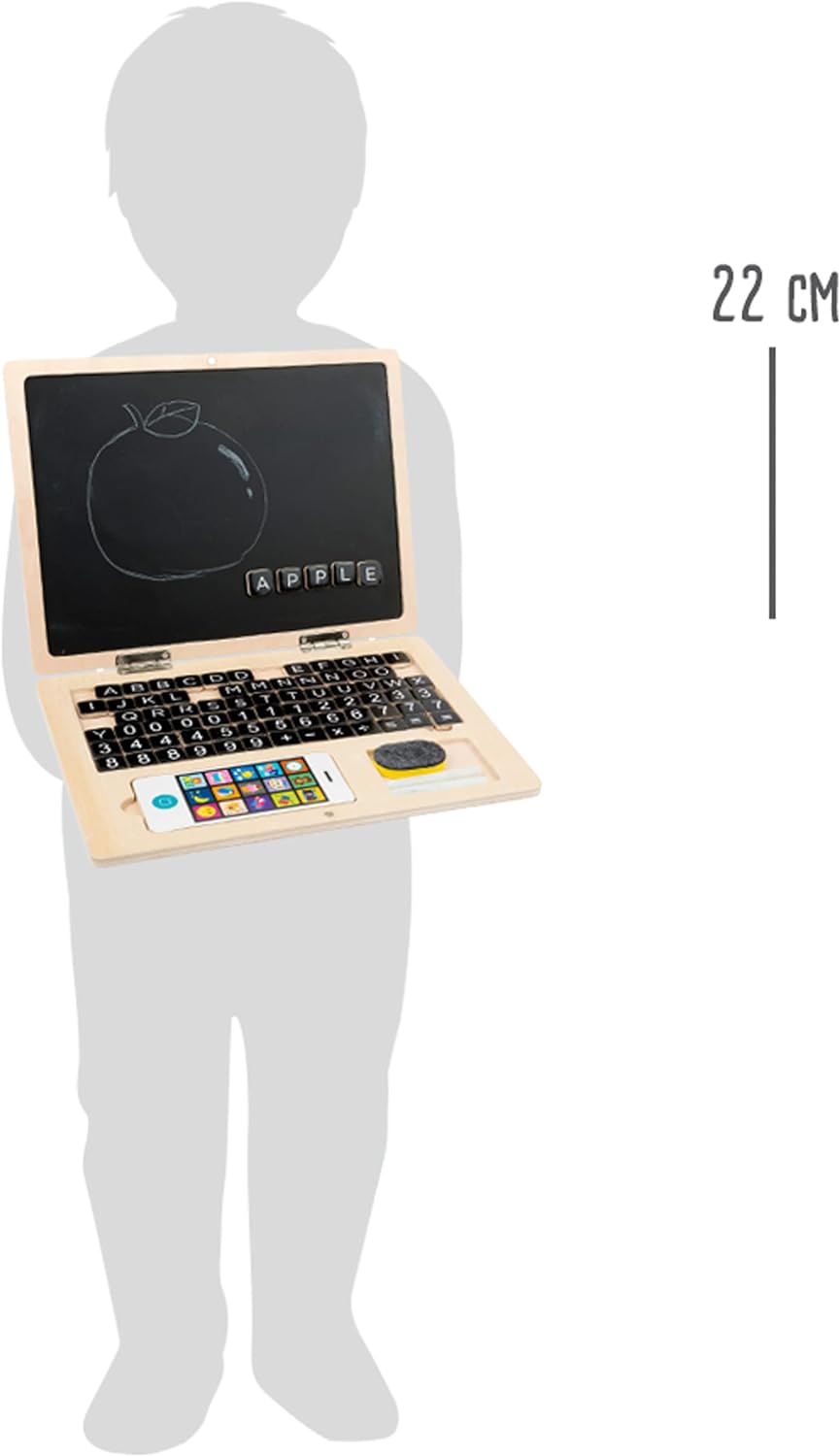 Small Foot Holz-Laptop Tafel, animiert Kinder zum ersten Schreiben und Rechnen, inkl. Zubehör, Art-Nr. 11193 Spielzeug, Mehrfarbig, ca. 30x1,5x22,5 cm