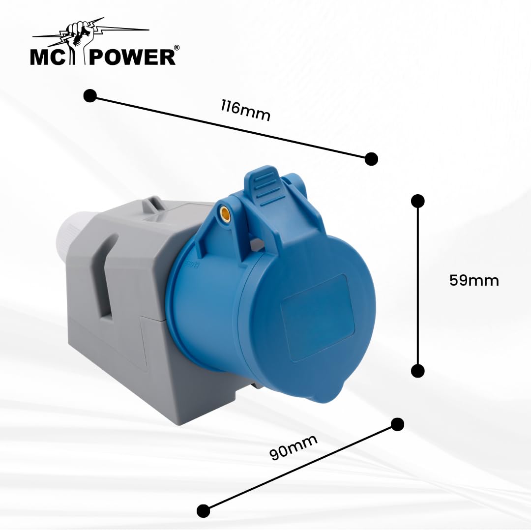 MC POWER CEE Steckdose Wandmontage IP44 Kupplung | 3-polig 250V, 16A Starkstrom Wandsteckdose | Steckdose für Industrie Handwerk Landwirtschaft Campingplatz