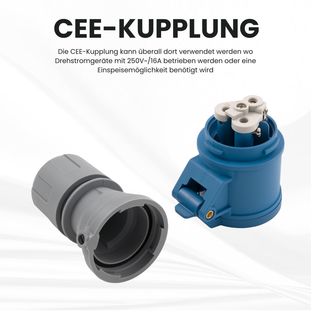 MC POWER CEE Steckdose IP44 Kupplung | 3-polig 250V, 16A Starkstrom Ladedose | Steckdose Industrie Handwerk Landwirtschaft Campingplatz
