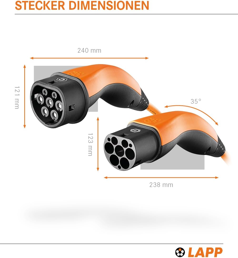 Lapp Mobility Typ 2 Ladekabel (3m/5m/7m/10m) 22 KW orange / Glatt / 32 A / 3-Phasig / E-Auto Ladekabel / Mode 3