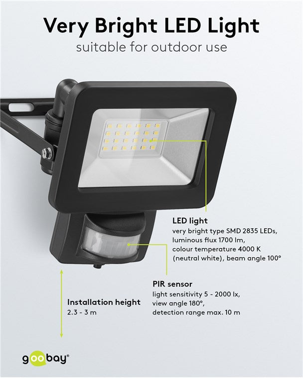 LED Strahler Bewegungsmelder Außen 20W / PIR Sensor Außenstrahler IP44