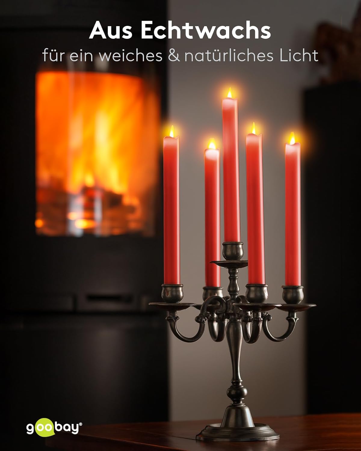LED Stabkerzen mit Timerfunktion / LED Kerzen mit Fernbedienung / Warmes Licht LED Kerze / LED Echtwachskerzen flackernde Flamme / Elektrische Kerzen 5er Set / Rot
