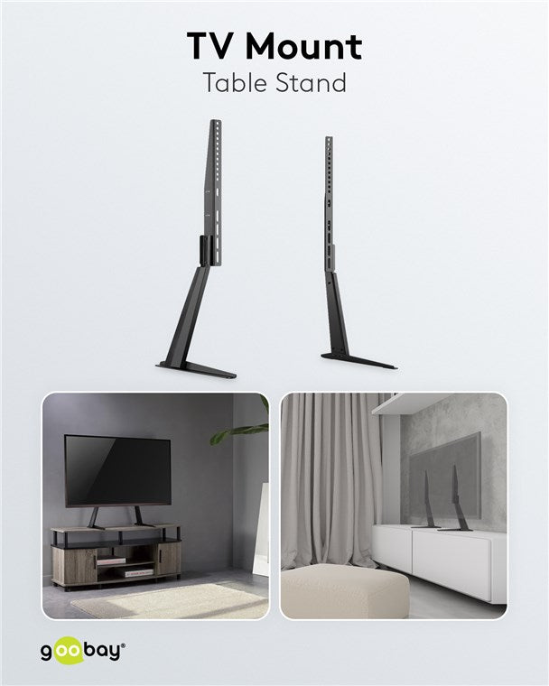 goobay TV Standfuss für Fernseher und Monitore zwischen 32“ 70 Zoll (81-180cm) / Neigbar Höhenverstellbar / Fernsehständer Flat & Curved bis 50 kg, Schwarz, 32"-70"