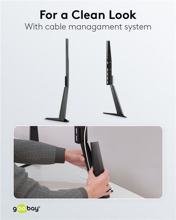 goobay TV Standfuss für Fernseher und Monitore zwischen 32“ 70 Zoll (81-180cm) / Neigbar Höhenverstellbar / Fernsehständer Flat & Curved bis 50 kg, Schwarz, 32"-70"