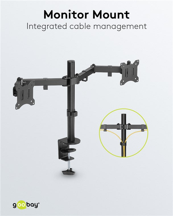 goobay Monitorarm Dual Flex – 17–32 Zoll Bildschirm – Tischhalterung VESA 75 und 100 mm – drehbar, schwenkbar und neigbar – höhenverstellbare Halterung – maximale Belastung 8 kg – Schwarz