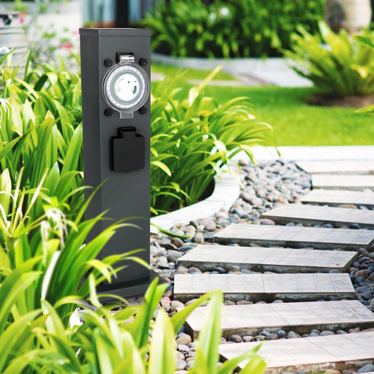 Garten Steckdosensäule für außen - Farbe: Anthrazit - Ausführung: 3 Steckdosen mit Zeitschaltuhr / Timer