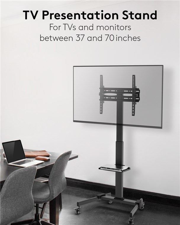 Goobay Mobiler TV Ständer rollbar / 37“ - 70“ (94-178 cm) Monitor & Fernseher Standfuss/Fernsehständer mit Rollen / TV Bodenständer höhenverstellbar/bis 35 kg/Schwarz