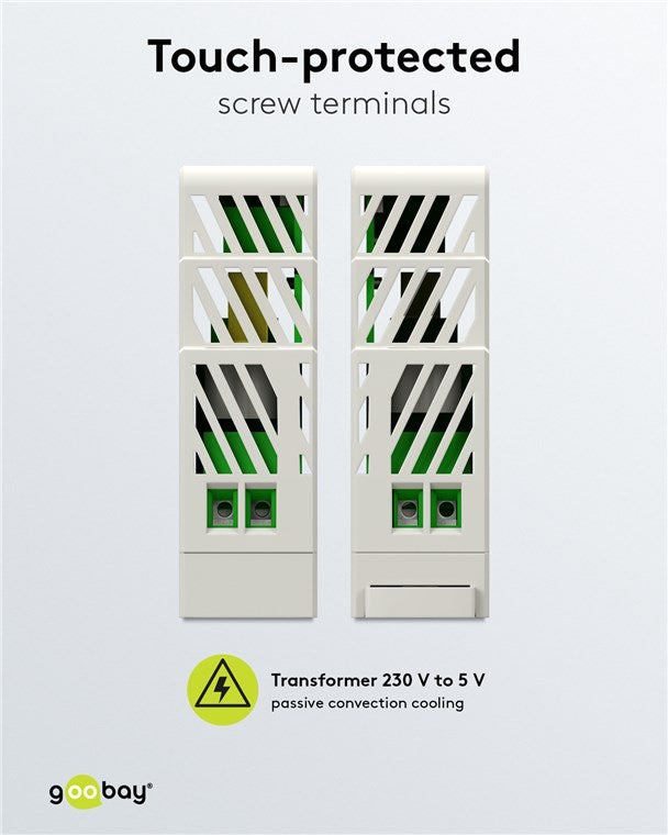 Goobay Hutschienen Netzteil 5V Trafo ideal zum Betrieb von Überwachungs- und Zugangssystemen / Klingeltrafo 5V / Türsprechanlage / Klingelanlage / DIN Rail 2,4A und 12W