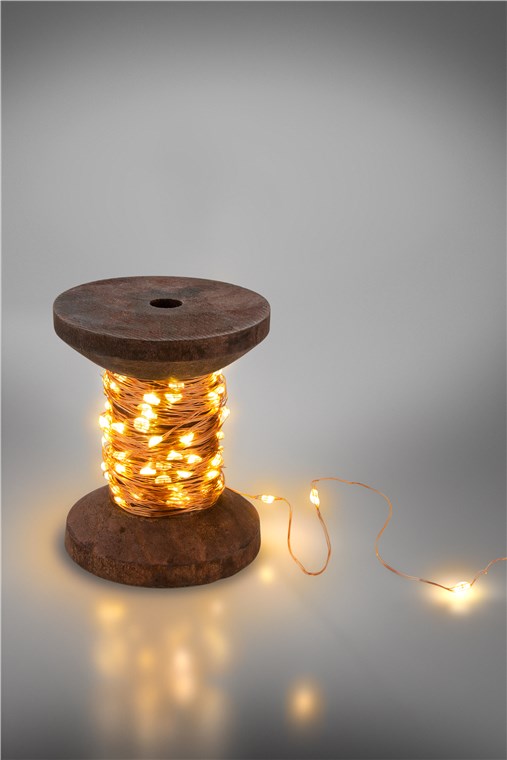 goobay LED-Lichterkette Garnspule, klein / Retro- Dekorationslampe / stilvolle Innendekoration / warmweißes, beruhigendes Licht / Lichterkette abnehmbar / Echtholz
