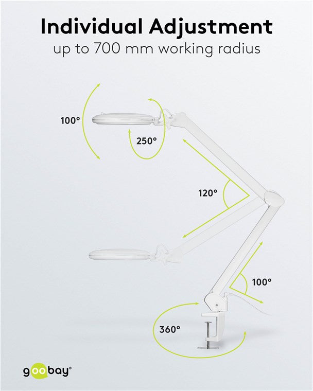 goobay LED Lupenleuchte mit Klemme / Lupenlampe aus Plastik / 10 W Leistungsaufnahme / Lichtstrom 800 lm / Betriebsspannung 230 V (AC) / Weiß [Energieklasse F]