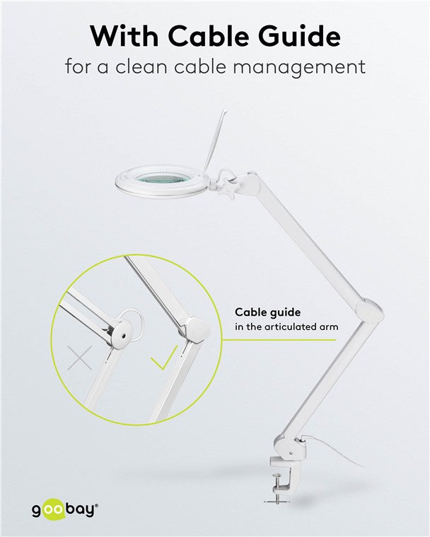 goobay LED Lupenleuchte mit Klemme / Lupenlampe aus Plastik / 10 W Leistungsaufnahme / Lichtstrom 800 lm / Betriebsspannung 230 V (AC) / Weiß [Energieklasse F]