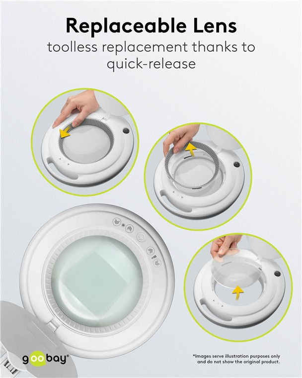 goobay LED Lupenleuchte mit Klemme / Lupenlampe aus Plastik / 10 W Leistungsaufnahme / Lichtstrom 800 lm / Betriebsspannung 230 V (AC) / Weiß [Energieklasse F]