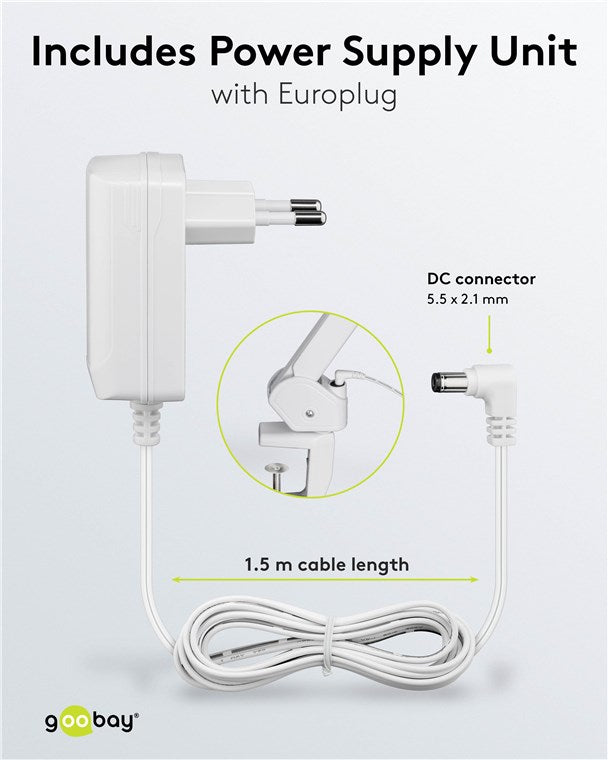 goobay LED Lupenleuchte mit Klemme / Lupenlampe aus Plastik / 10 W Leistungsaufnahme / Lichtstrom 800 lm / Betriebsspannung 230 V (AC) / Weiß [Energieklasse F]