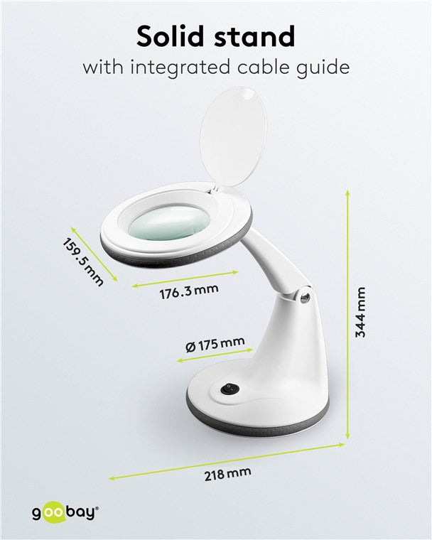 goobay LED Lupenleuchte / Lupenlampe mit Standfuß / Standlupe mit Licht / 6 W Leistungsaufnahme / Farbtemperatur 6500 K / Lichtstrom 450 lm / Betriebsspannung 230 V (AC) / Weiß