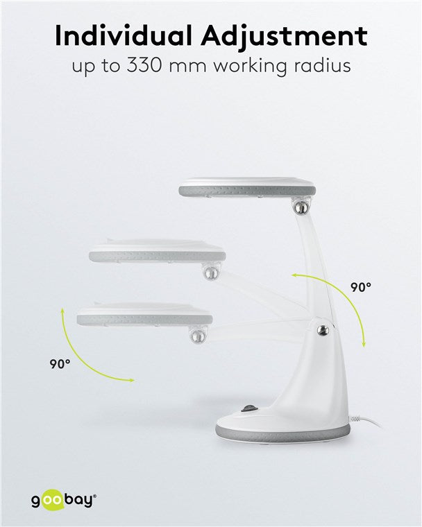 goobay LED Lupenleuchte / Lupenlampe mit Standfuß / Standlupe mit Licht / 6 W Leistungsaufnahme / Farbtemperatur 6500 K / Lichtstrom 450 lm / Betriebsspannung 230 V (AC) / Weiß