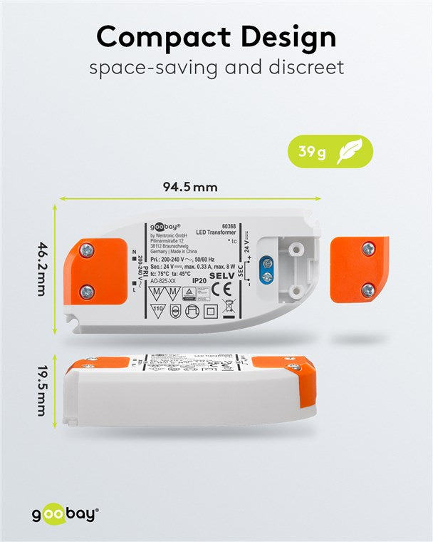 Goobay LED Trafo 230V auf 24V LED Spot 24V Transformator 8W Gesamtlast LED Treiber 24V DC Gleichspannung LED Driver 24V Trafo kein Flackern