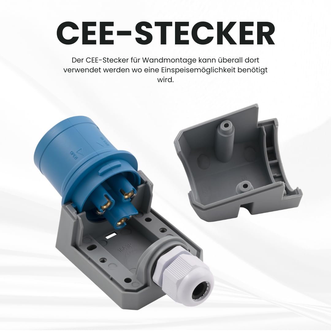 MC POWER CEE Stecker Wandmontage IP44 | 3 polig 250V, 16A Starkstromstecker | Ladestecker für Industrie Handwerk Landwirtschaft Campingplatz