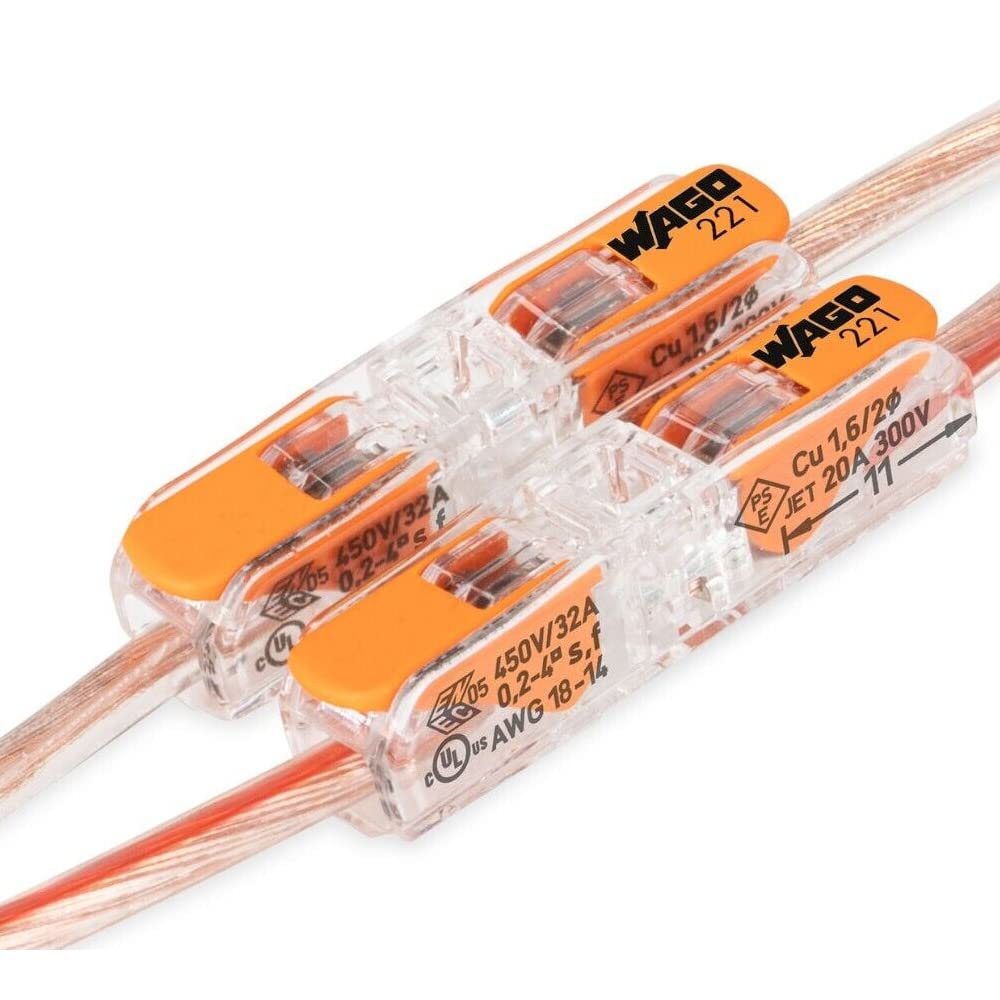 WAGO 2-Leiter Durchgangs-Verbinder mit Hebel 221-2411 | Nennquerschnitt: 4 mm², mit Hebel, 60 Stück, geeignet für alle Leiterarten, von ein-, fein- und mehrdrähtigen Leiter
