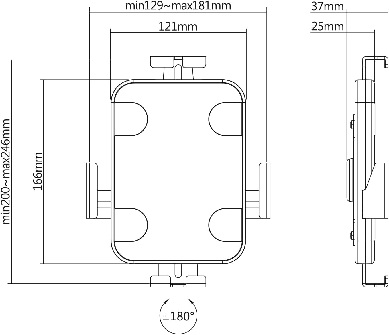 my wall HT37L Wandhalter für Tablets mit Diebstahlschutz, Tablet Wandhalter, iPad Stand, Tablet Halterung, Infopoint für Messestand, Wartebereiche oder Museen, belastbar bis 1kg